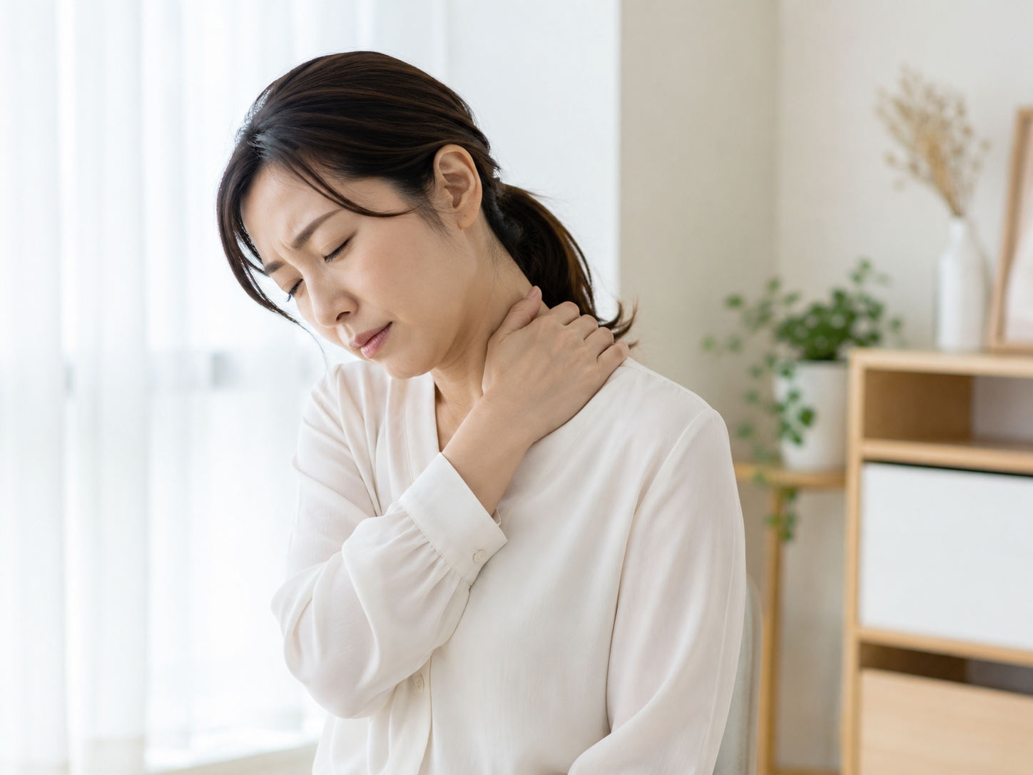 肩や首のつらさを感じる女性